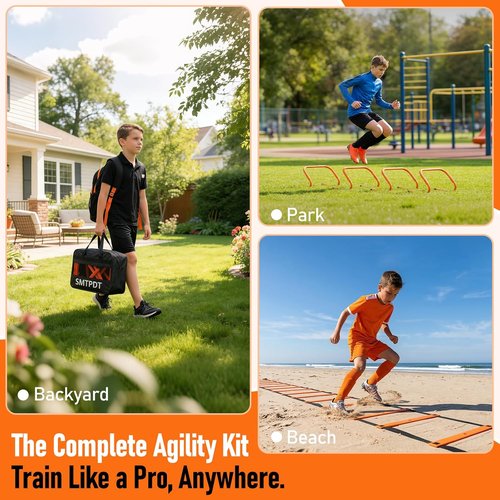 Agility Ladder | 20ft Speed Ladder Set with 5 Hurdles for Soccer, Football & Basketball Training