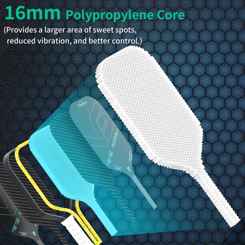 Pickleball Paddle, 16MM T700 Thermoformed Raw Carbon Fiber Pickleball Paddle, USAPA Approved, Polypropylene Honeycomb Core, Foam Injected Edges for Expanded Sweet Spot, Control and Balance