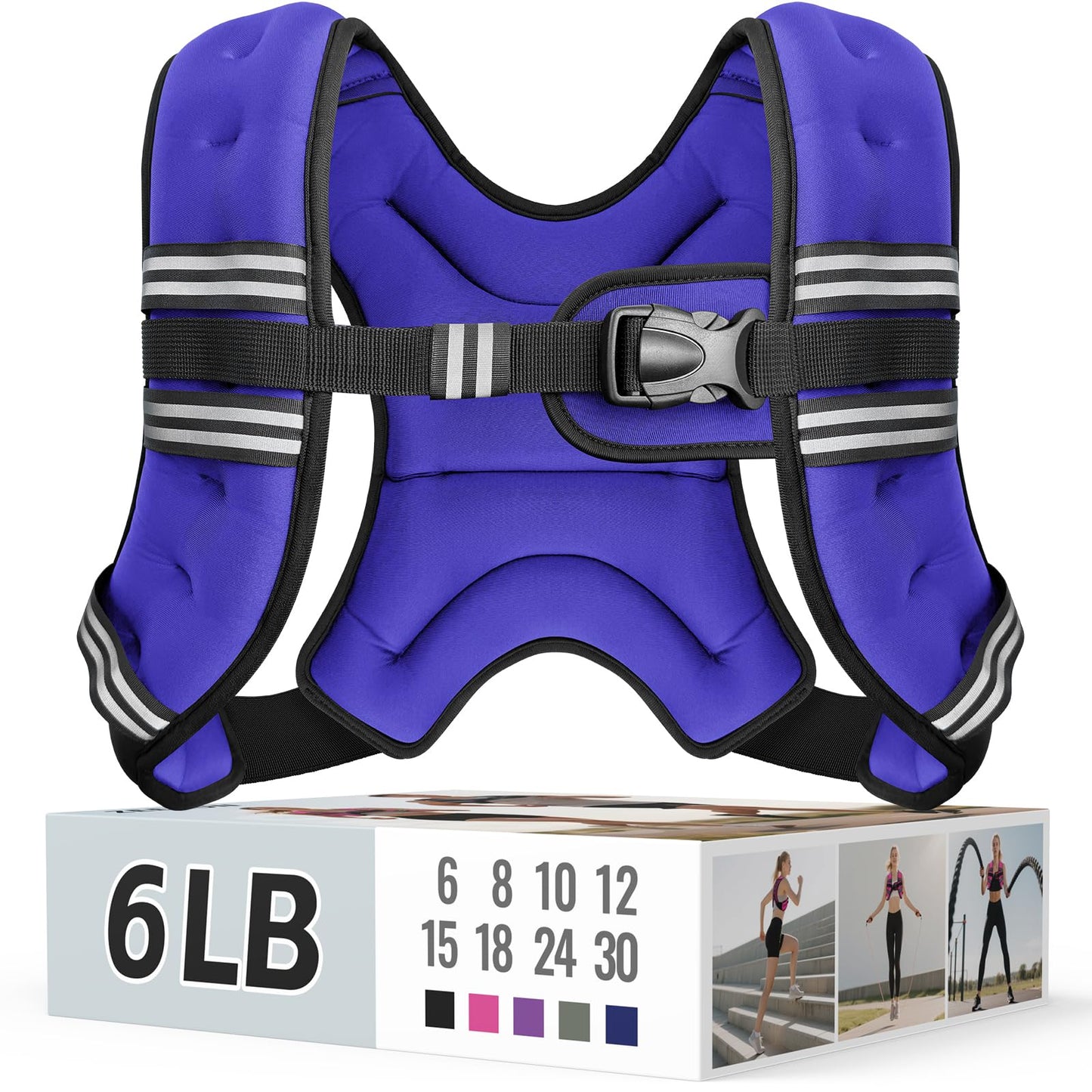 Zeerun Weighted Vest, 6lb/8lb/10lb/12lb/15lb/18lb/20lb/24lb/30lb for Men Women, Reflective Stripe Adjustable Buckle, Comfortable Durable Rucking Vest for Walking Running Strength Training, 6LBS-Purple