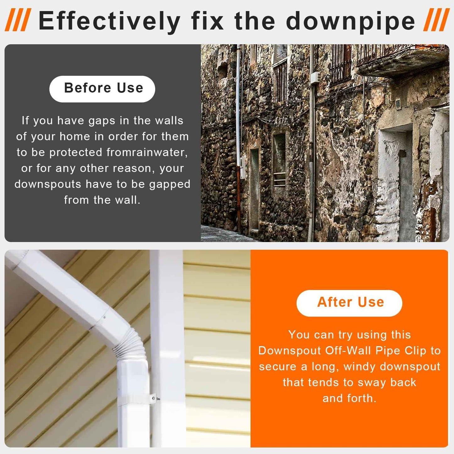 6-Pack Downspout Straps 3x4 & Wall Brackets, White Downspout Fasteners Set with Hardware for Secure Installation