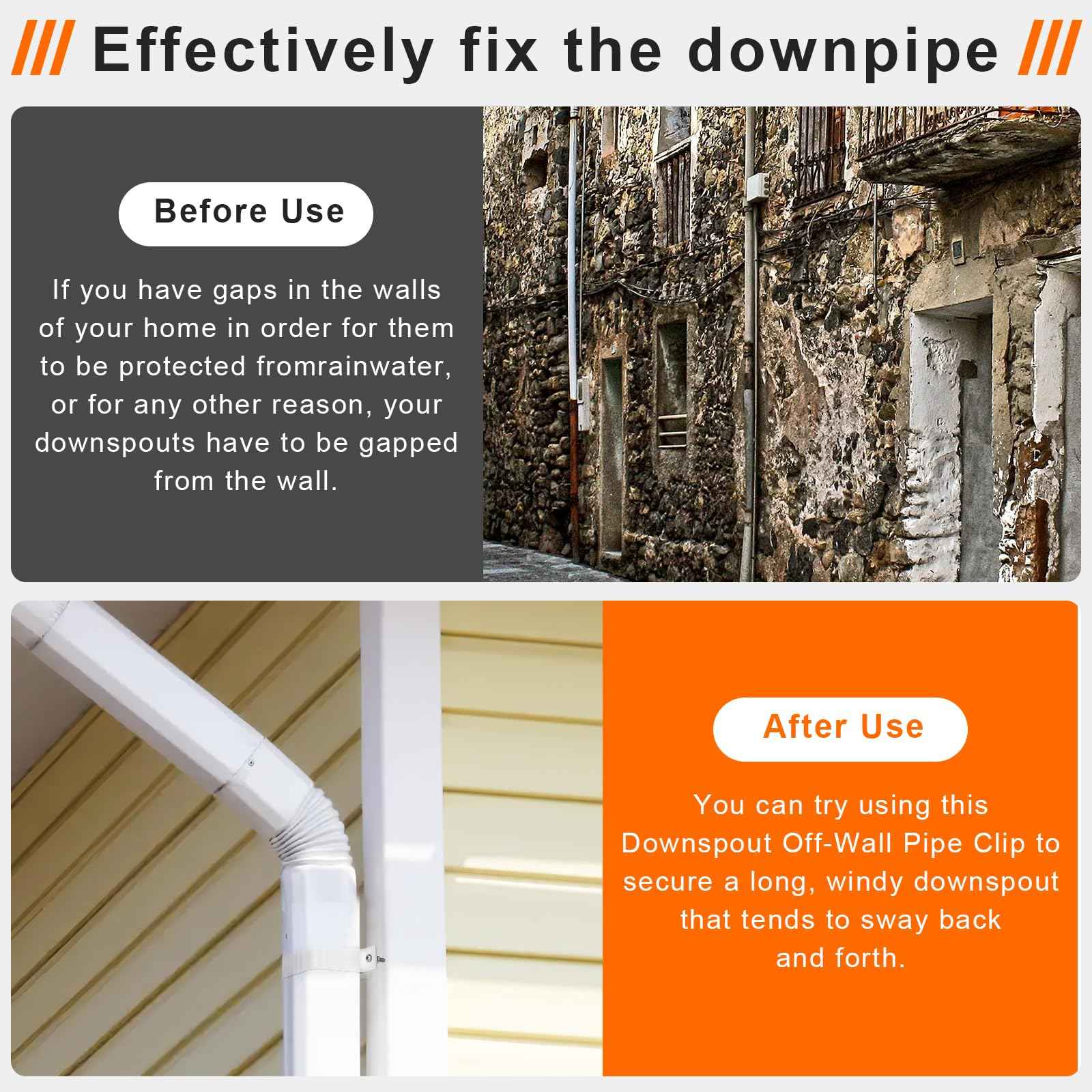 6-Pack Downspout Straps 3x4 & Wall Brackets, White Downspout Fasteners Set with Hardware for Secure Installation