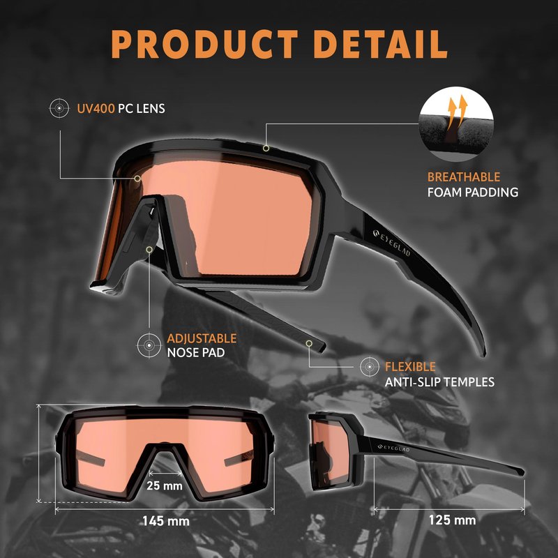 EYEGLAD Speedone Z87+ Safety Glasses, Safety Sport Sunglasses Photochromic Lenses UV400 Anti Fog Impact Resistant Men Women Powersports Motorcycle Riding Sports warp (KRYO)