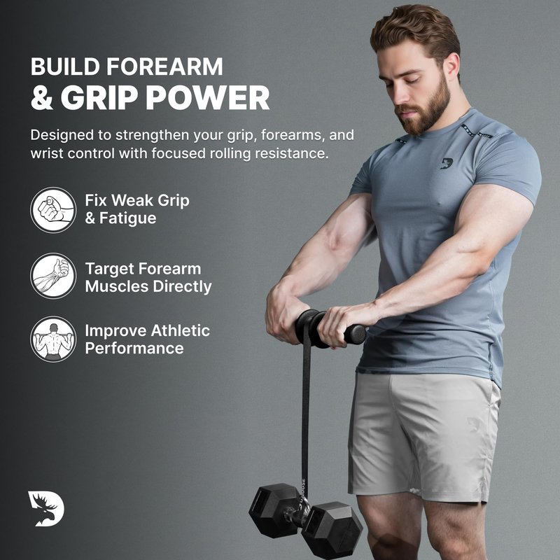 DMoose Fitness Forearm Exerciser - Hand, Wrist and Forearm Strengthener - Durable PVC Anti-Slip Grip Handles and Quick Locking Mechanism - Wrist Roller for Strength Training for Men & Women (Patented)