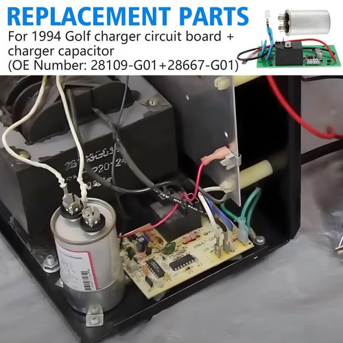 36 Volt Charger Control Circuit Board & 4uF 660VAC Capacitor Combo Set for Ezgo Powerwise Golf Club Cart, for 1994-Up Car Replaces# 11560G1 11560G2 17077G1 28667G01 28566G01 28566-G01