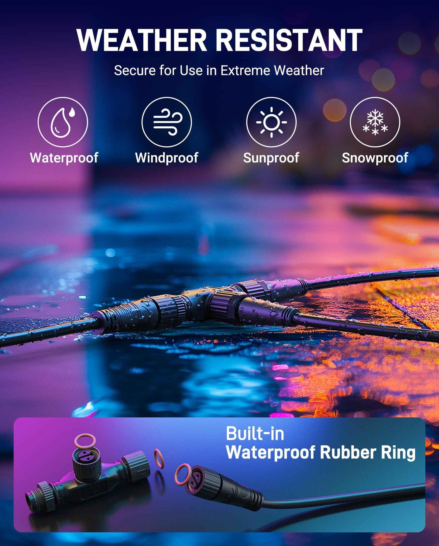 8FT+T Connector Waterproof Extension Cable for Philips Hue Outdoor 24V Lights – Compatible with Lily Spot, Calla Pathway, Impress Pedestal & Wall Light, Amarant – Male to Female Connector