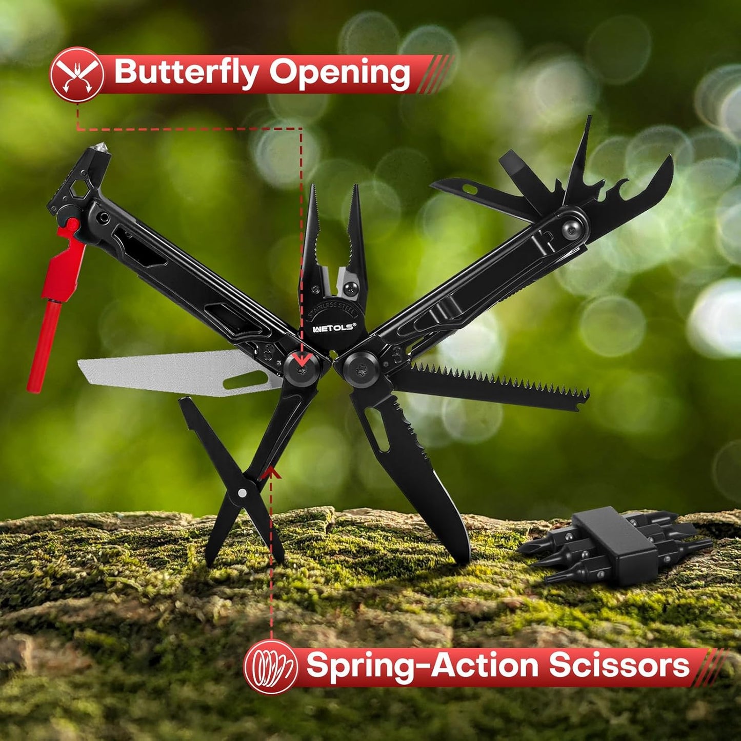 WETOLS 21-in-1 Multitool with Pocket Knife & Pliers - Perfect Christmas Gift for Men & Dads, EDC Survival Gear