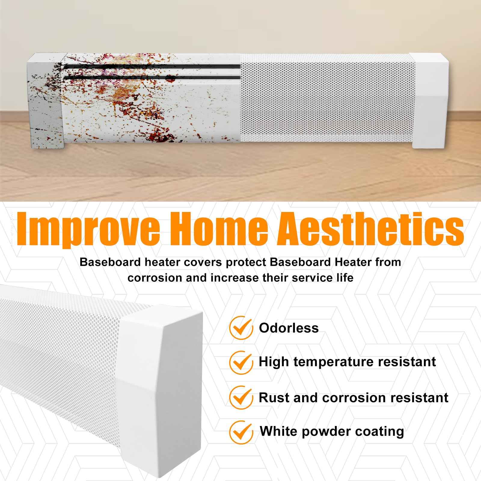 Gekufa 5 FT Baseboard Heater Cover with Left and Right Endcaps, Galvanized Steel Easy Slip-On Heater Covers for Hydronic [Water] Systems, Baseboard Cover Suitable for Home DIY (White)