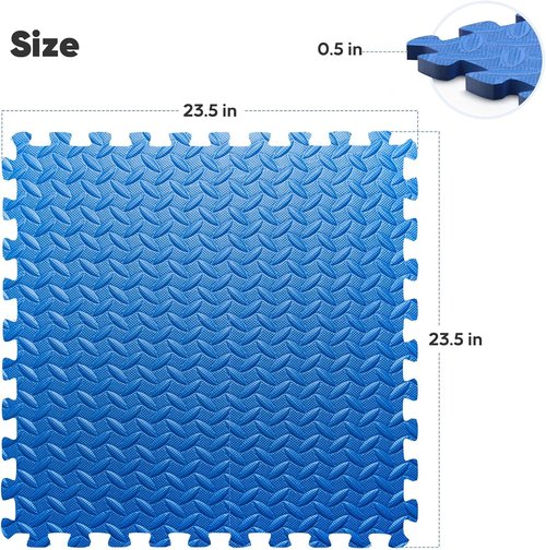 Home Gym Mat - Interlocking EVA Foam Exercise Tiles for Workouts & Play Areas | Blue, 24x24 in, 16 Tiles