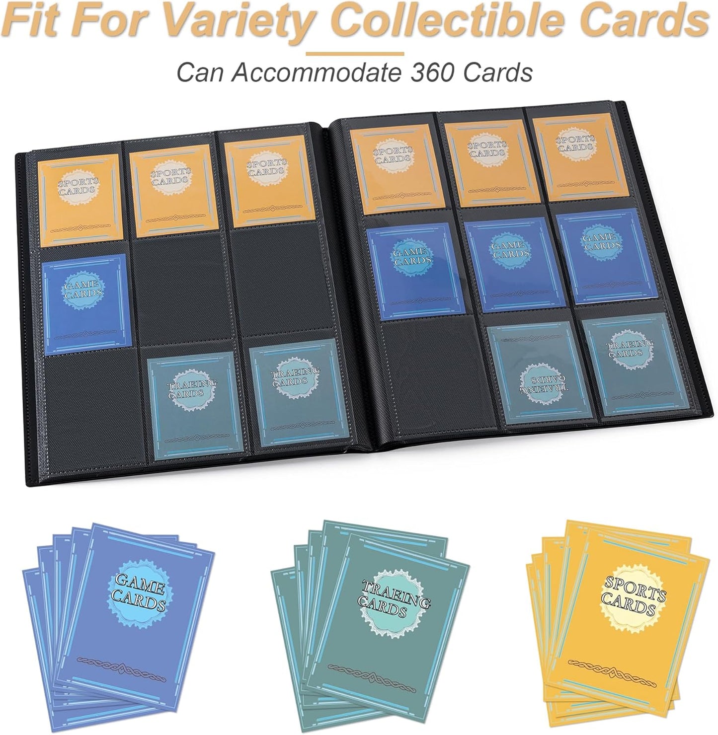 Skiennix Card Binder - 9 Pocket Storage Album for Yu-Gi-Oh, MTG & TCG Cards | Durable Black Design