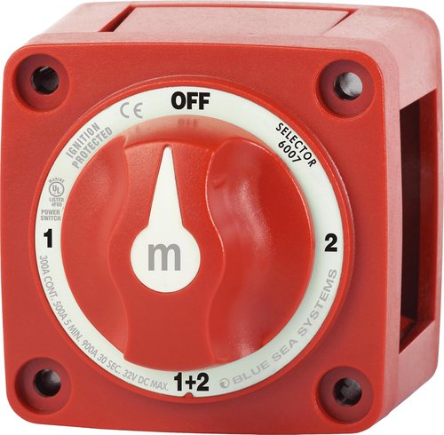 Blue Sea Systems 4-Position Mini Selector Battery Switch - Red | Durable & Compact Design