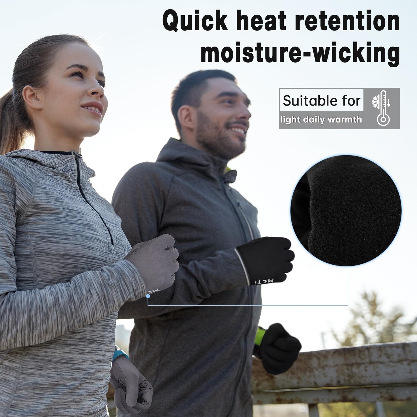 MCTi Lightweight Gloves Liners for Men Women, Touch Screen Gloves with Conductive Microfiber, Palm Silicone, for Cold Weather Running Driving Hiking Black-L