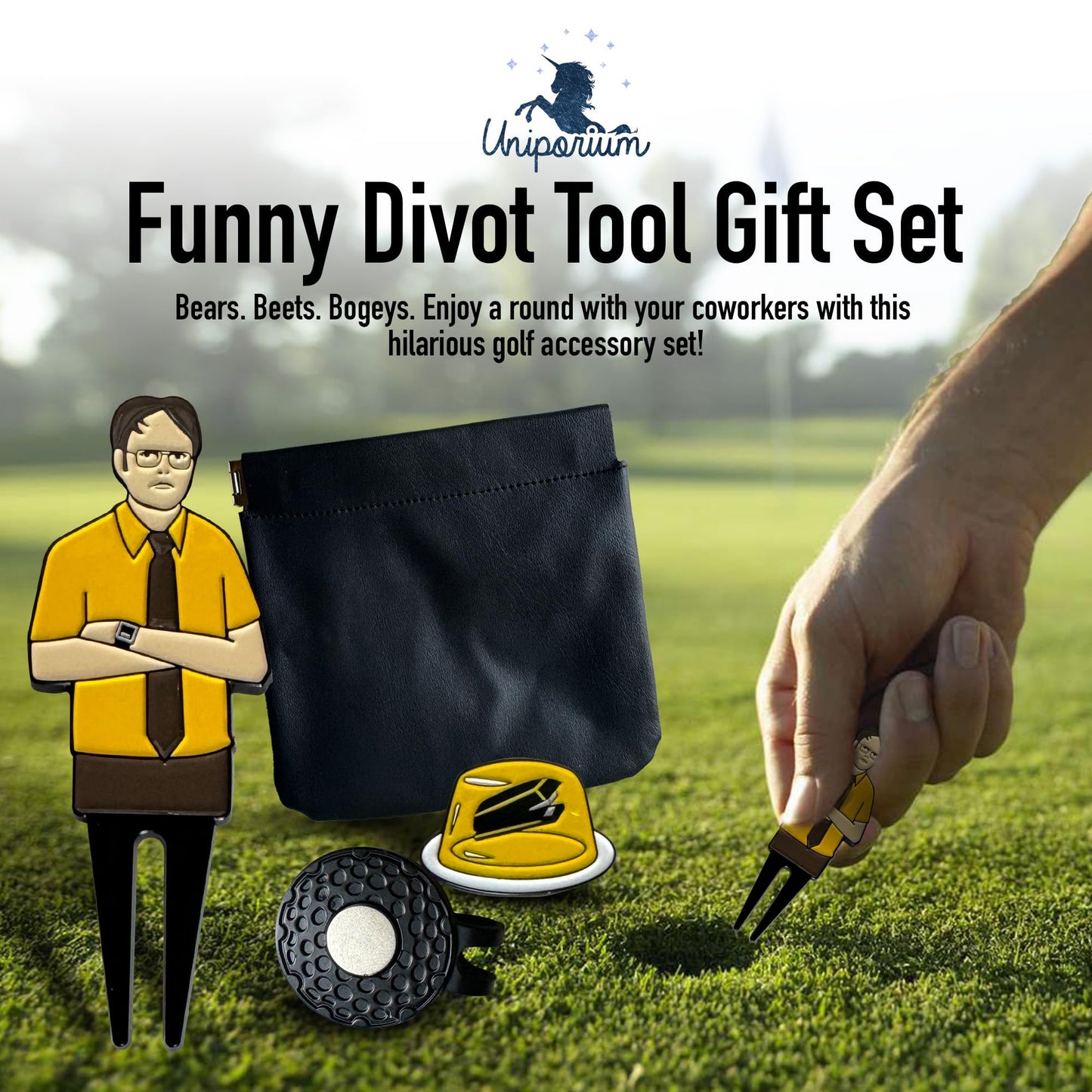 Uniporium Golf Divot Tool Gift Set – Magnetic Divot Tool, Ball Marker, Hat Clip, & Case Made in USA from Durable Rust-Free Material for Easy Ball Marking, Repairing Divots, and Perfect Golf Gifts