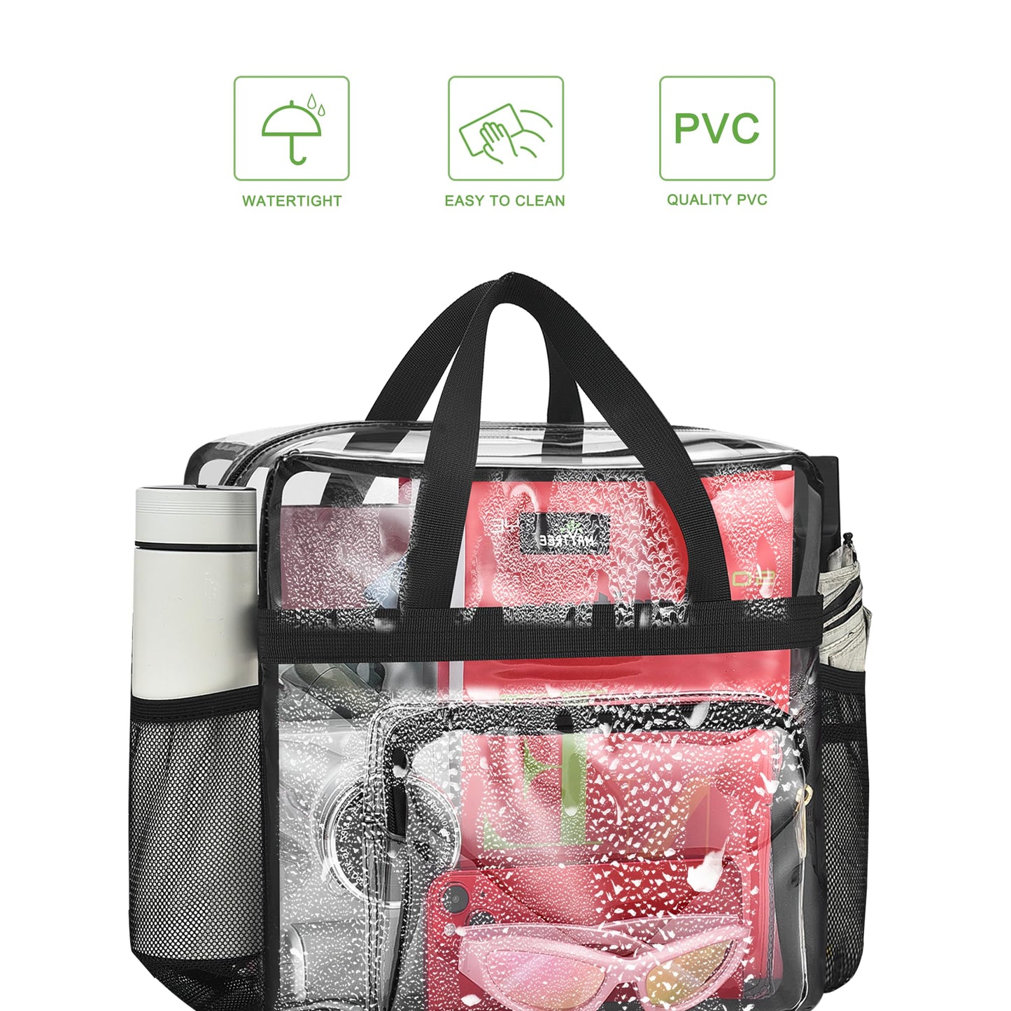 MAY TREE Clear Bag for Stadium Events, 12×6×12 Clear Tote Bag with Removable Strap, Transparent Bag for Concert Sports Gym, Wave-Strap