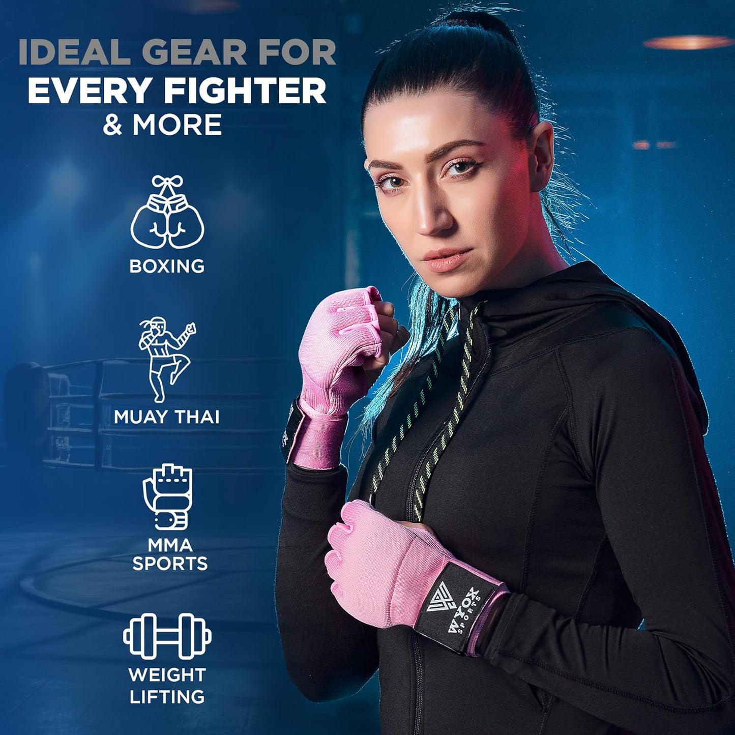 WYOX Gel Boxing Hand Wraps - 80cm Quick Wrist Strap, Padded Knuckle Support | Fingerless MMA & Muay Thai Training Gloves