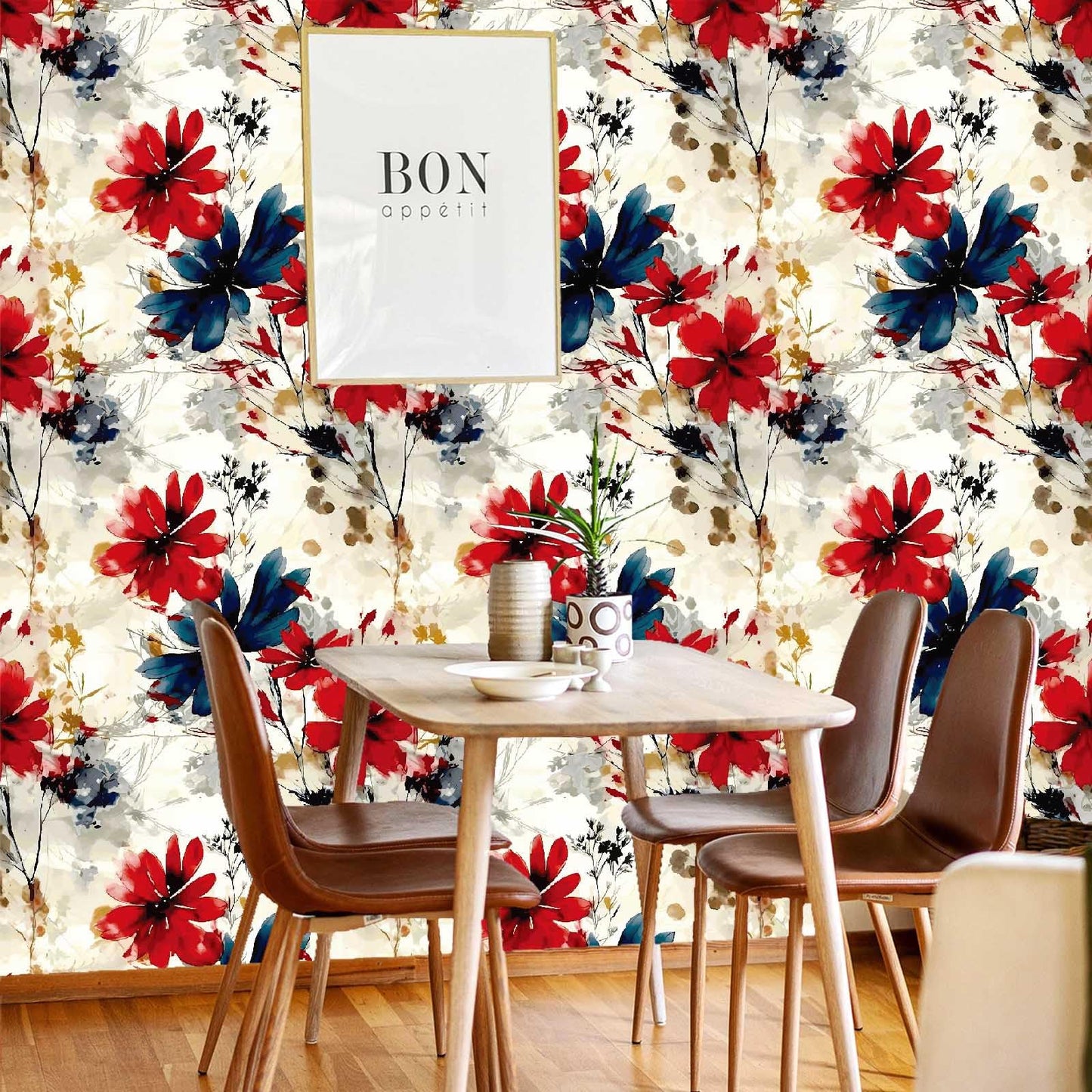 Akodm Large Red Floral Peel and Stick Wallpaper Vintage Removable Self-Adhesive Contact Paper Vinyl Thick Waterproof Renter Friendly Funky Flower Accent Wall for Bathroom 17.7"x70.8"