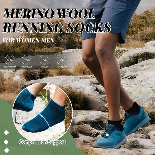 SeeyAN Merino Wool Ankle Hiking Socks For Men & Women No Show Running Athletic Support Thick Cushioned Breathable Socks 6 Pairs (Blue & Green, 9-11)
