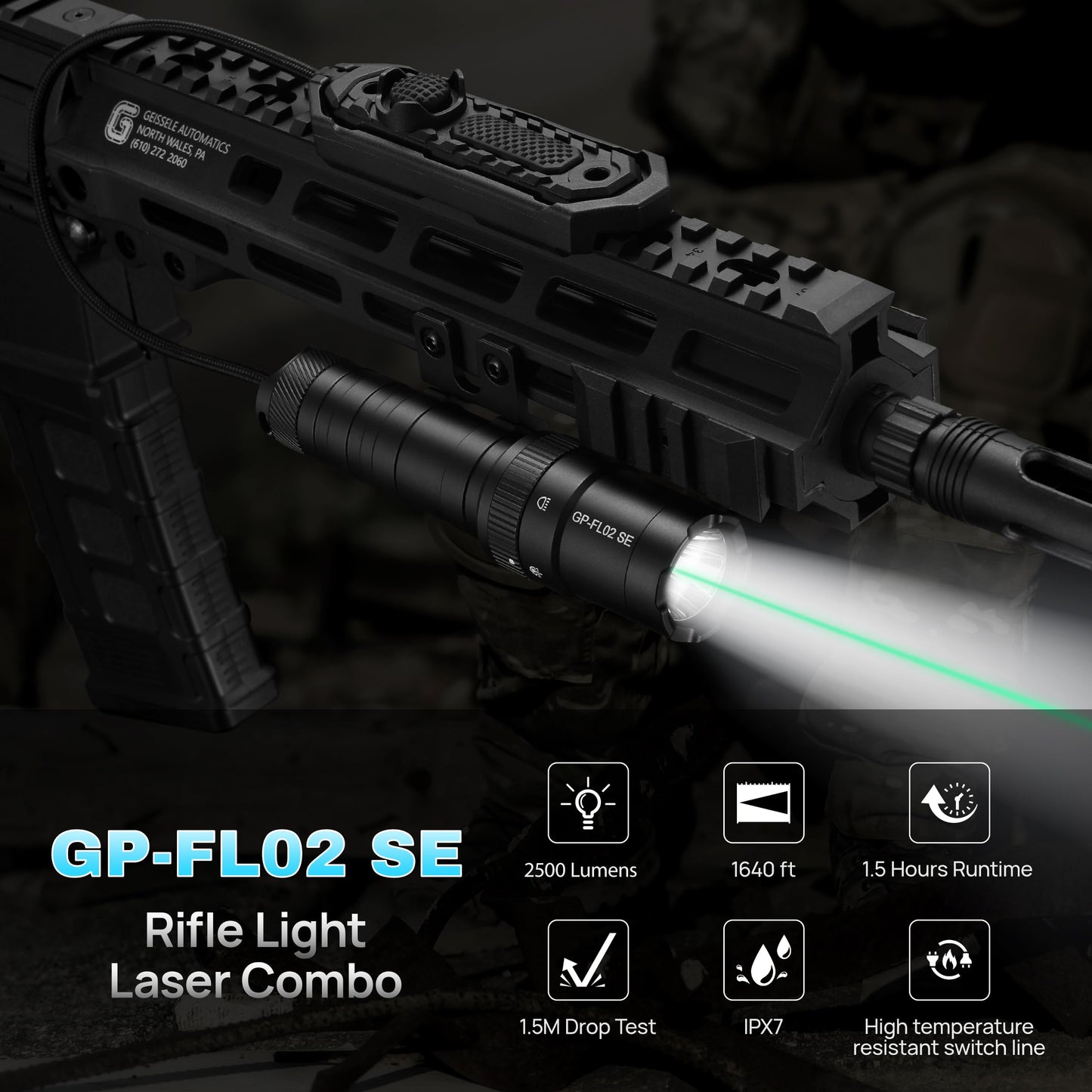 GOPLANT 2500 Lumen Tactical Flashlight, Aircraft Aluminum LED Weapon Light, MLOK Laser Light for Rail Mount, Rifle Flashlight with Momentary Strobe Function, Long Gun Flashlight with Remote Switch