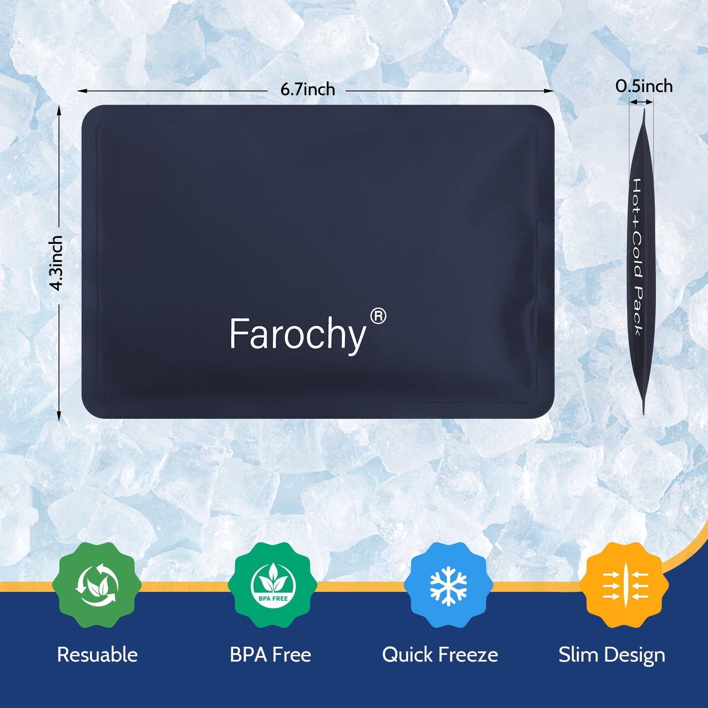 Farochy Reusable Ice Packs for Lunch Boxes - 4Packs Soft Ice Packs Freezer Packs for Cooler Gel Ice Packs, Keep Food Cold or Hot, Navy