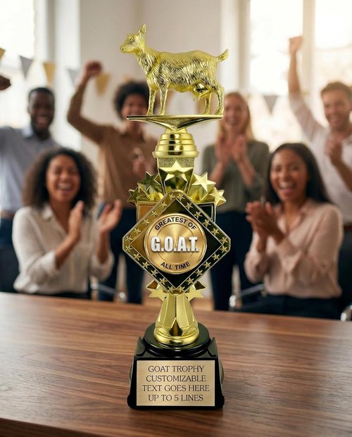 Goat Trophy | 13” Customizable Award with Engraving - Funny 'Greatest of All Time' Gift for Champion