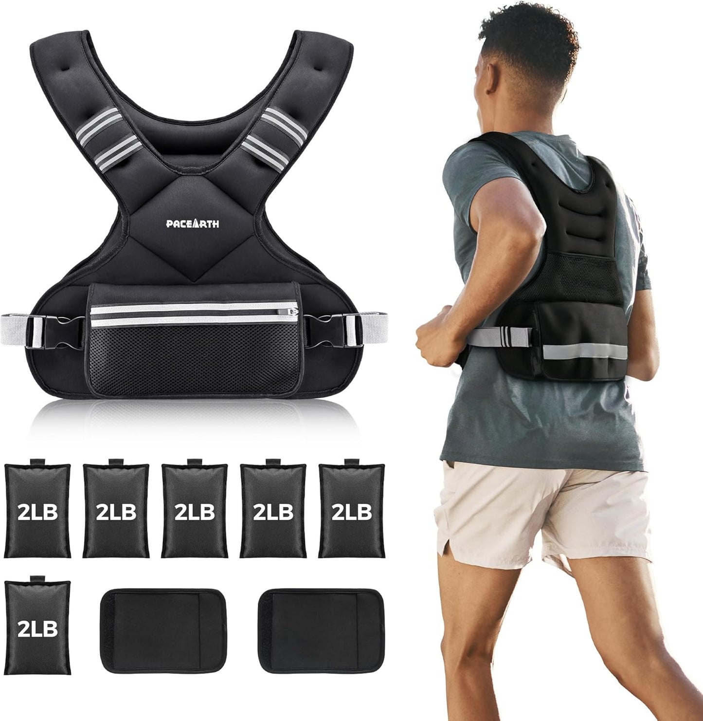 PACEARTH Adjustable Weight Vest - X-Shape Design for Home Workouts | 4-32lbs with Zipper Pouch, Pink/Gray/Black