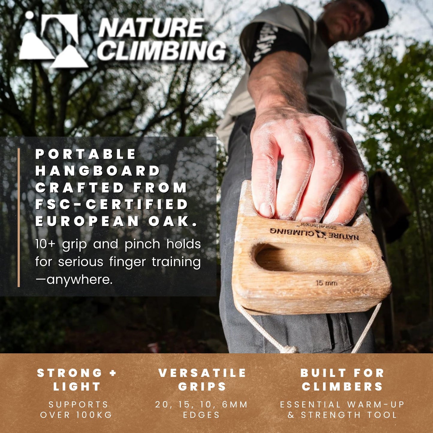 Nature Climbing Portable Hangboard | Rock Climbing Hangboard | Hang Board for Climbing | Fingerboard | Strengthen Your Fingers | Bouldering Gifts | Raw Hanger