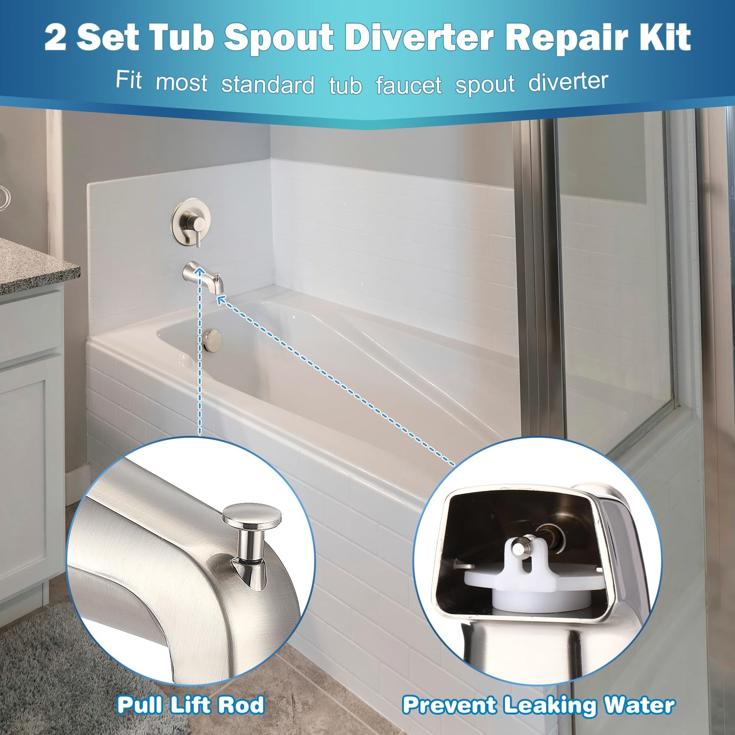 Enhon 2 Set Tub Spout Diverter Repair Kit, Includes 2 x Diverter Valve Stems, 2 x Cup Seals and 2 x Gates, Bathroom Shower Bathtub Leaky Faucet Repair Replacement Parts(Brushed Nickel,Classic)