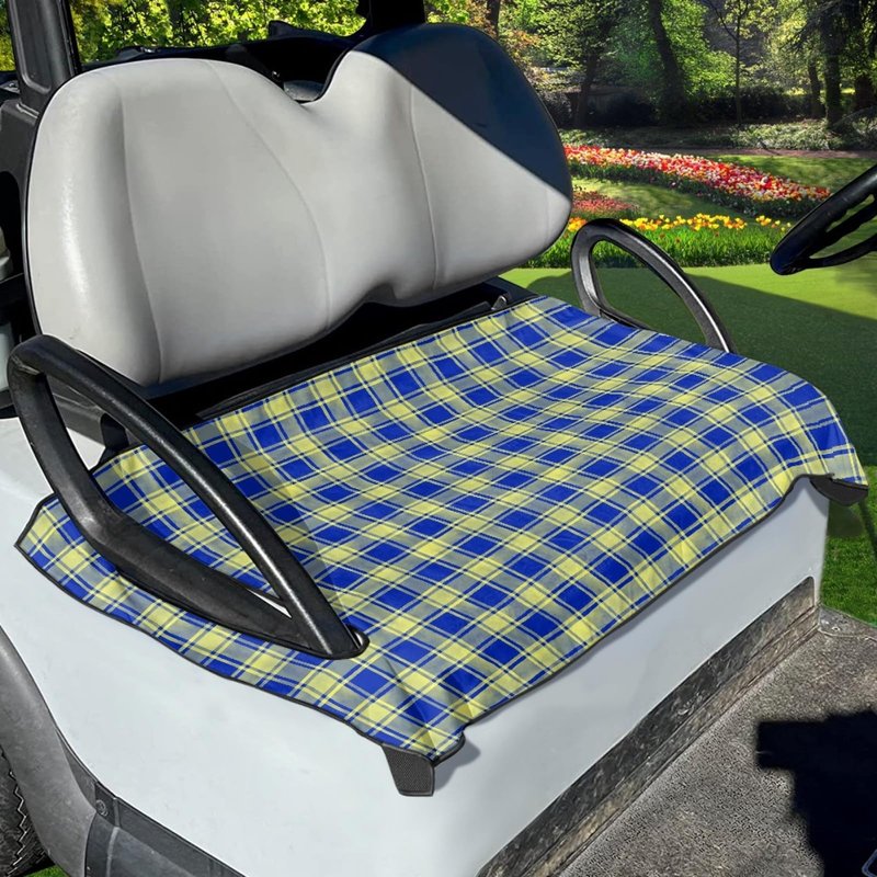 penstroll Golf Cart Seat Cover – Royal Tartan Plaid Towel Seat Protector, Breathable Microfiber Comfort Design, Universal Fit for EZGO Club Car Yamaha, Washable Golf Seat Cover for Men