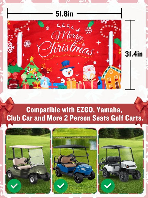 Aulock 2pcs Golf Cart Christmas Decorations – Includes 33ft Christmas Lights and Seat Cover, Golf Cart Accessories