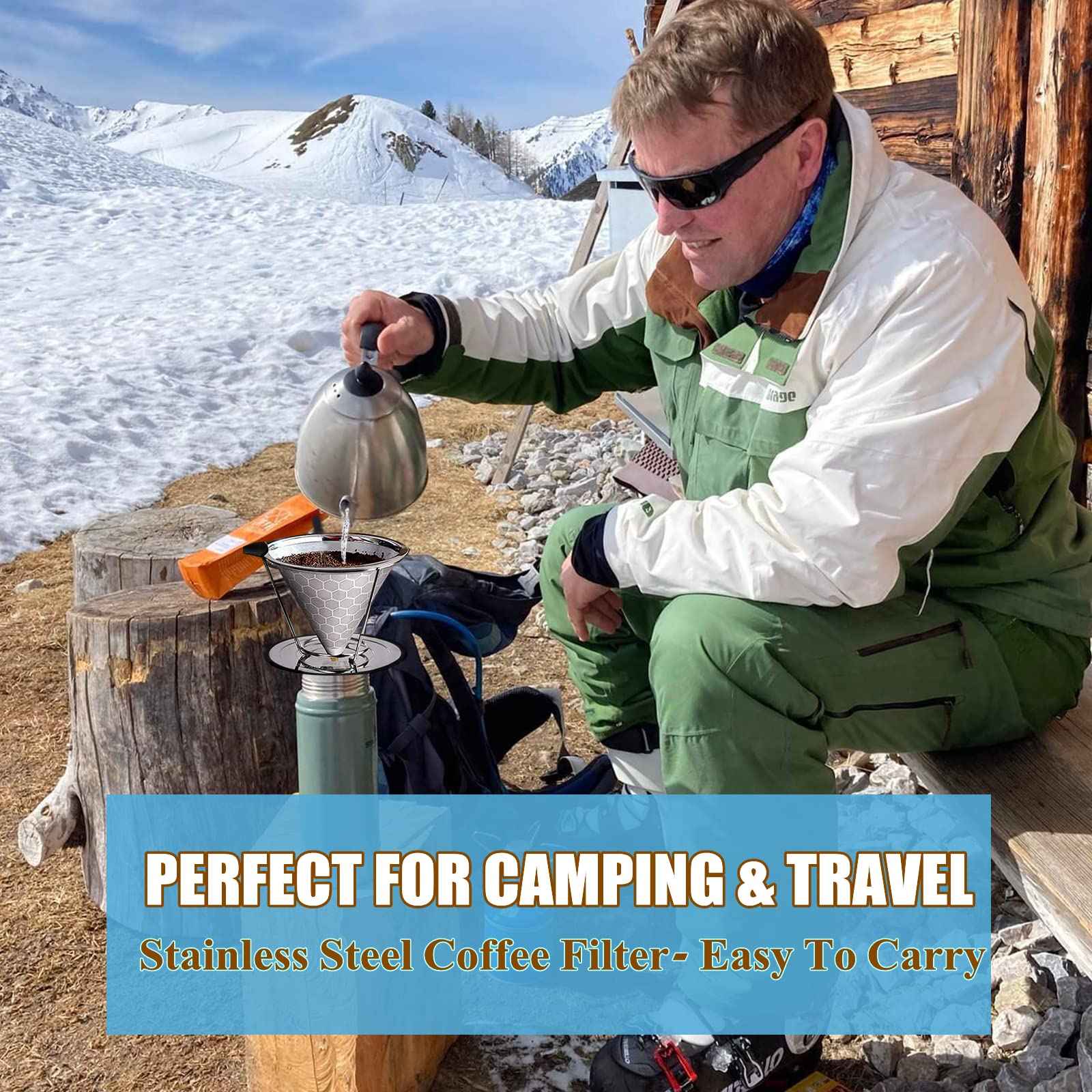 Gocoffun Pour Over Coffee Dripper, Reusable Cone Coffee Filter 1-4 cup, Stainless Steel Portable Coffee Filters Coffee Maker with Cleaning Brush for Home Office Travel Camping