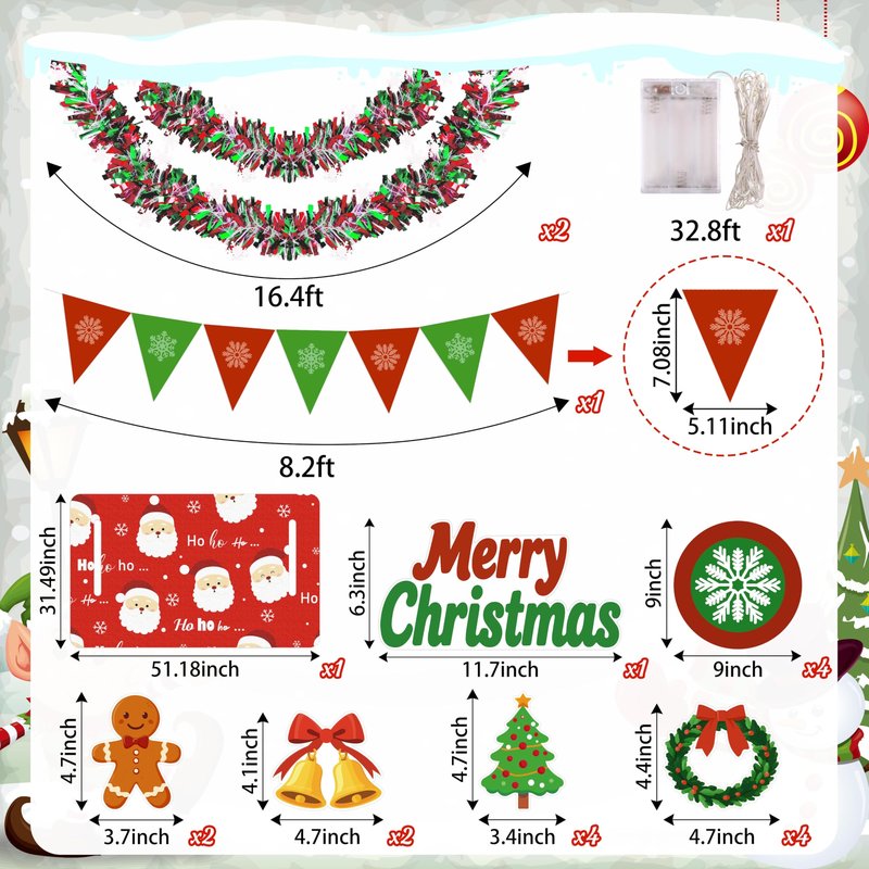 Moon Boat 21Pcs Christmas Golf Cart Decorations - Seat Cover Tinsel Garland Stickers Banner Accessories Kit for Parade Decor