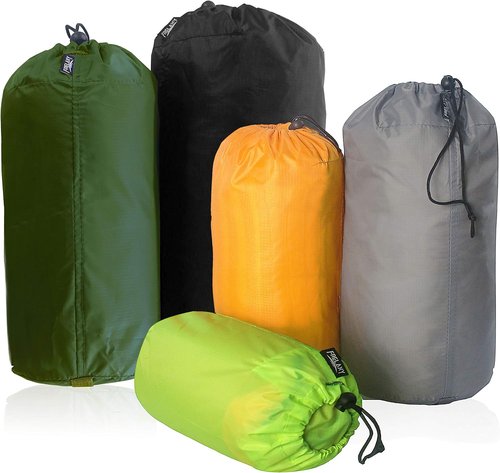 Frelaxy Ultralight Stuff Sack Set - 5-Pack (3L, 5L, 9L, 15L, 20L) with Dust Flap | Perfect for Travel & Hiking