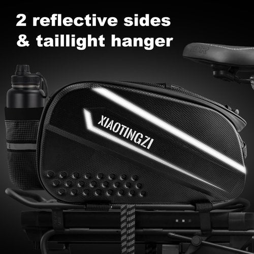 XIAOTINGZI Hard Shell Bike Bag - 9.5L Waterproof Bicycle Back Seat Bag, Universal Rack Mount Trunk for Bicycle & Ebike, Adjustable Straps, Zippered Pocket - Black