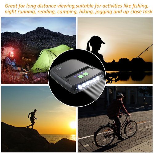 Mudder 2 Pieces LED Clip on Cap Lights USB Rechargeable Cap Flashlight Clip Waterproof Bright Hat Flashlight Headlamp for Fishing Camping Hand Work (Black,Orange)
