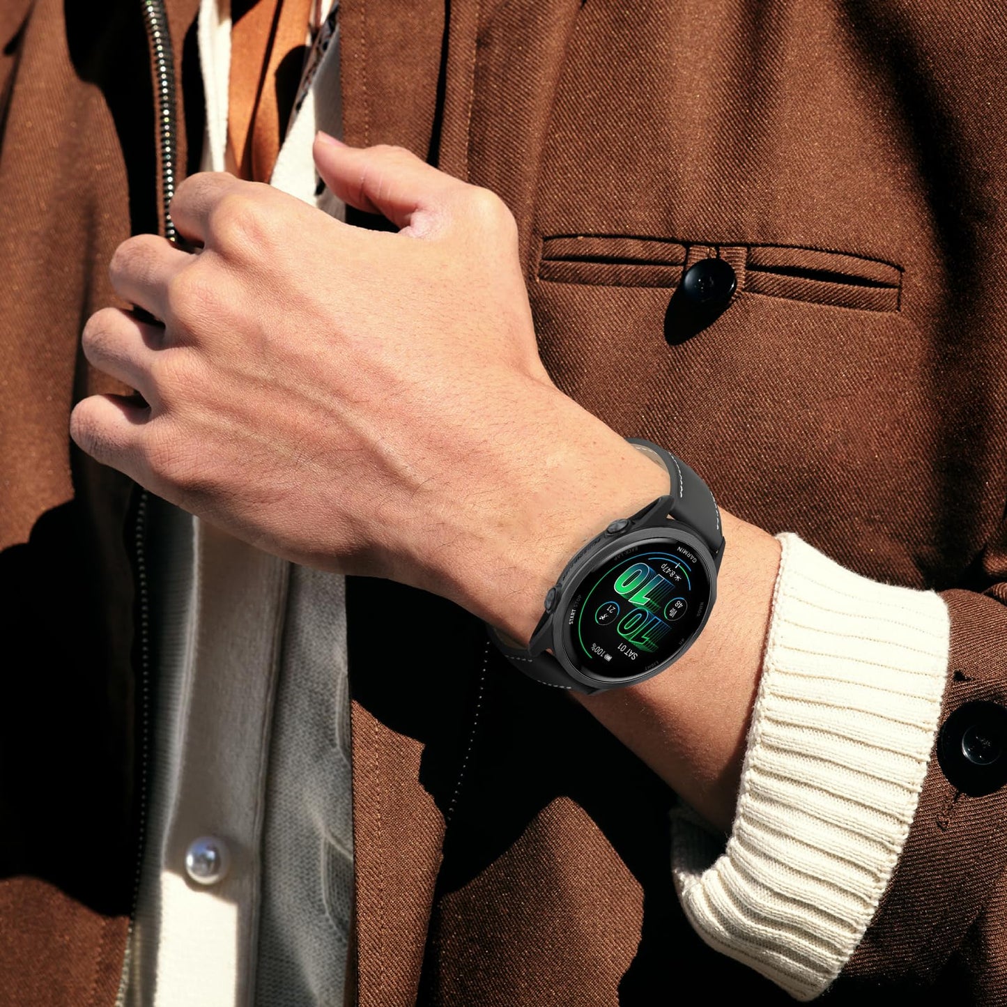 Slim Leather Watch Bands Compatible with Garmin Forerunner 570 42mm/Vivoactive 6/5/3/Venu Sq 2/Venu Sq/Forerunner 165,20mm Wristband,Replacement Stylish Slim Wristband Strap for Women Men Black