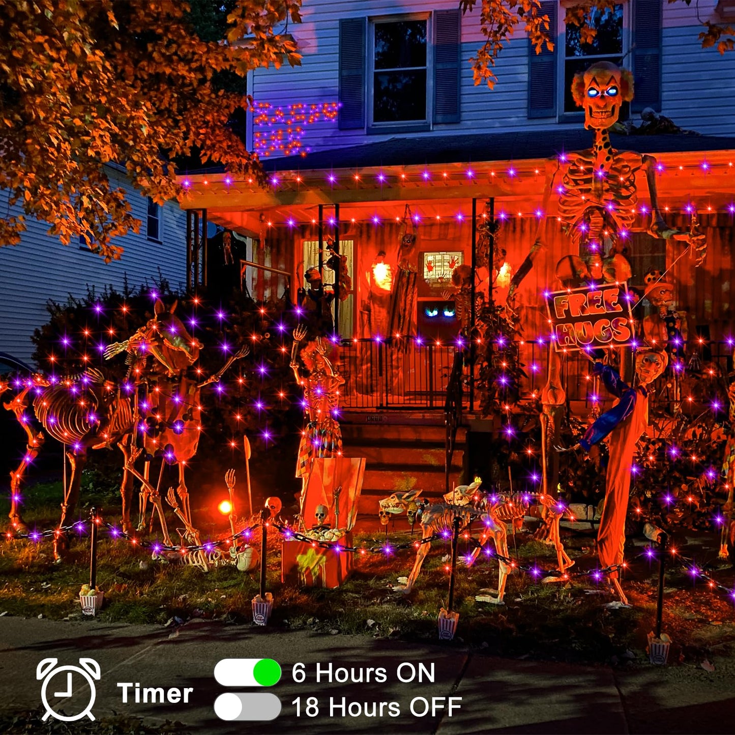 ZAIYW Halloween Fairy Lights Battery, 4 Pack 16.5Ft 50 LED Fairy Lights with Remote Control Timer 8 Modes, Black Copper Wire Twinkle Lights for Indoor Outdoor Halloween Decor (Purple Orange)