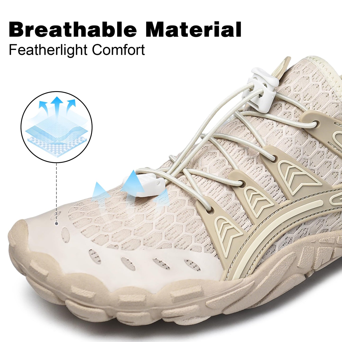 Beige Water Shoes for Women and Men, Swim Beach Hiking Quick-Dry Aqua Shoes, Lightweight Barefoot Feel Non-Slip Pool Shoes for Travel Outdoor Activitie