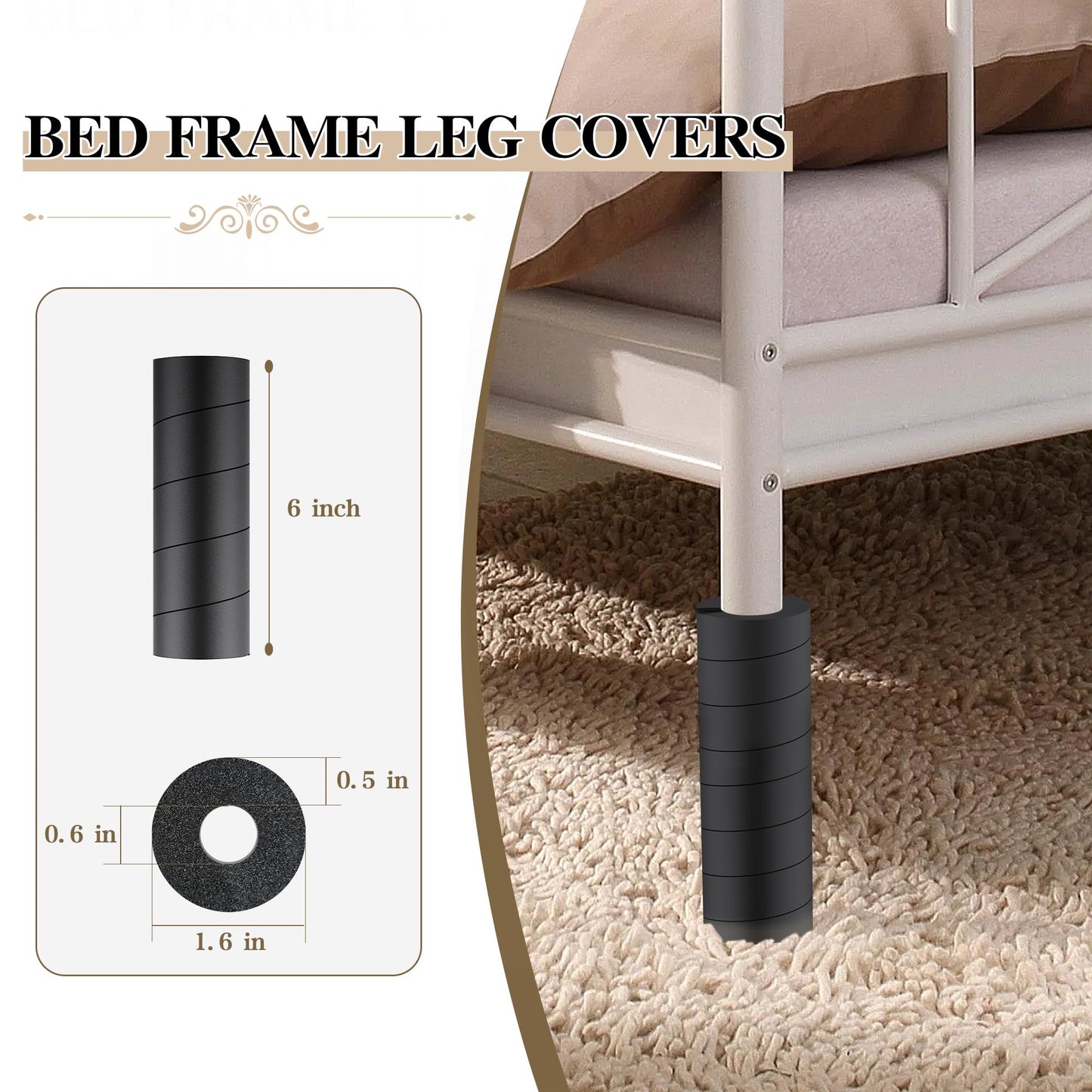 YUEYIN 4 Pcs Adjustable Bed Frame Toe Protectors, Bed Frame Leg Covers, for Protectors Toes from Collision with Bed and Furniture Leg, Thicker and More Flexible, Black