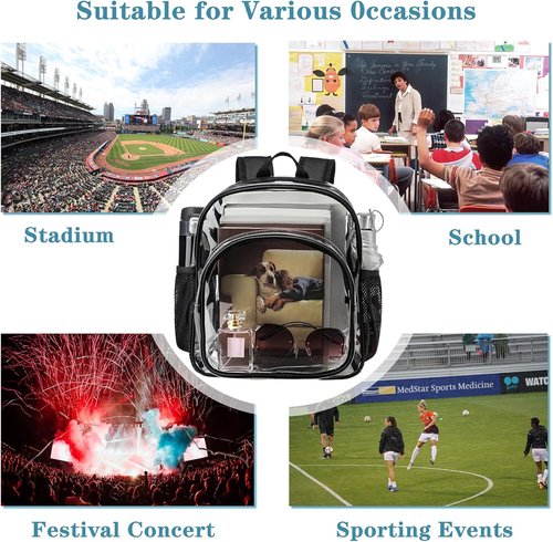 Clear Backpack - Stadium Approved 12x12x6 | Ideal for Concerts, Festivals, and Security