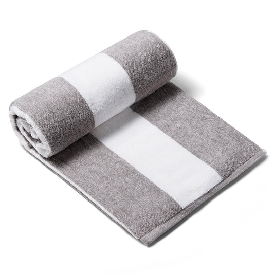 CLOWOOD Plush Oversized Beach Towel - Cotton 40 x 70 Inch Large Thick Charcoal Grey Striped Cabana Pool Swimming Towel