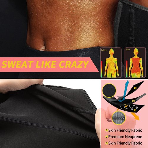 KIWI RATA Neoprene Sauna Waist Trainer Corset Sweat Belt with 2 Straps for Women Sweat Band Compression Cincher Workout Fitness Trimmer,#1 Zipper Black,Small
