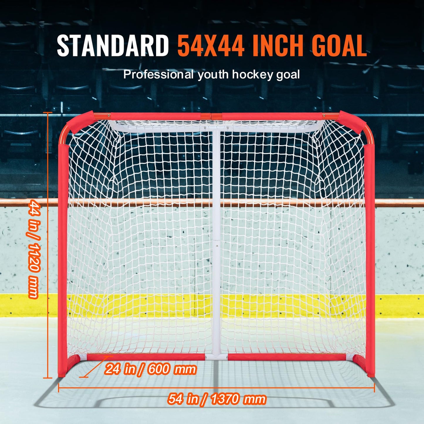 VEVOR Youth Street Hockey Net, Indoor Outdoor Steel Hockey Goal, Portable Lightweight Youth Street + Roller for Kids, Junior Training Goal Set with Net, Easy Assemble, 54" x 44", White/Red