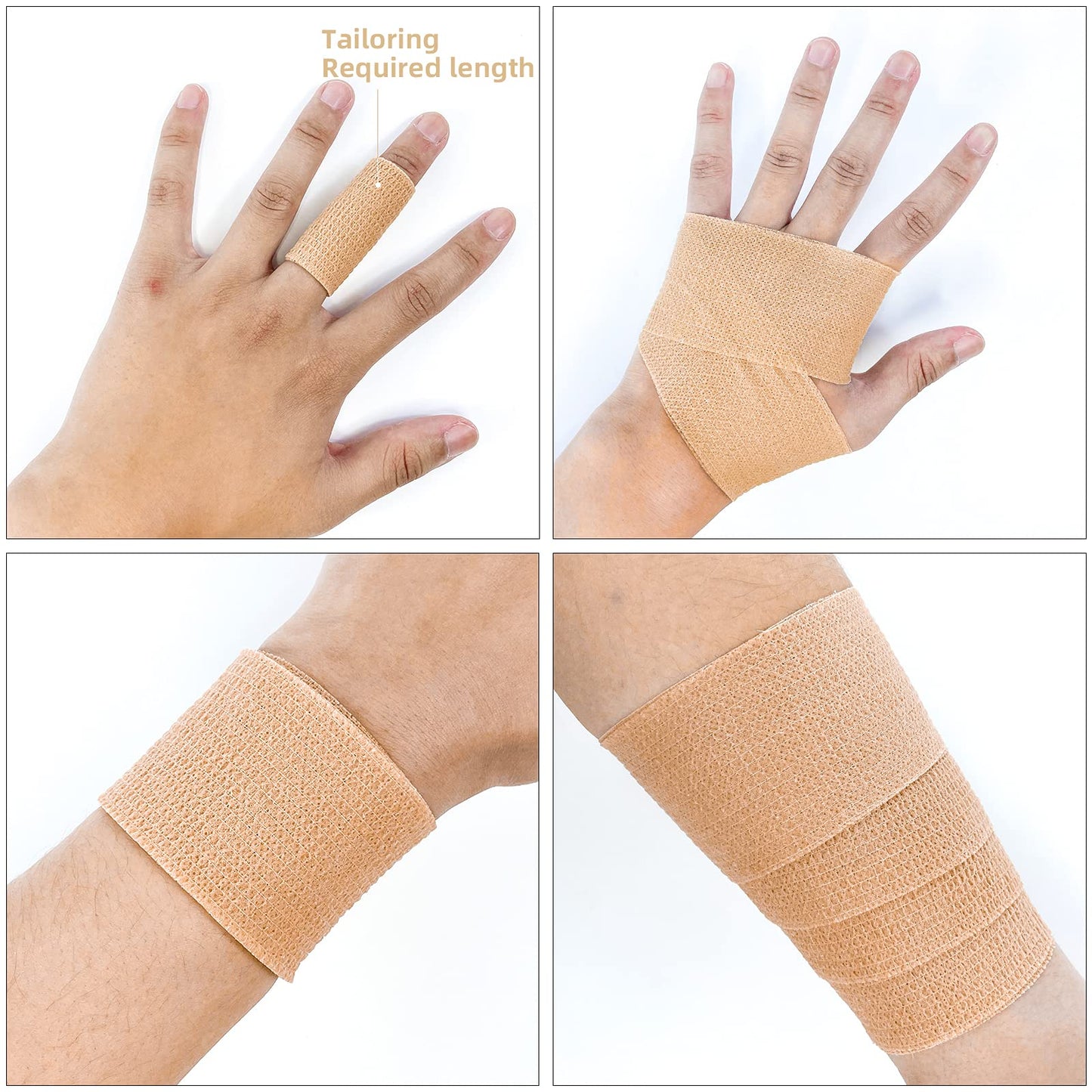 [24 Pack 2" x5 Yards] Beige-Self Adhesive Bandages Pre Wrap, Athletic Elastic Cohesive Bandage for Sports, Injuries, Treatments, and Recovery, First Aid Tape Vet Wrap for Cat, Dog