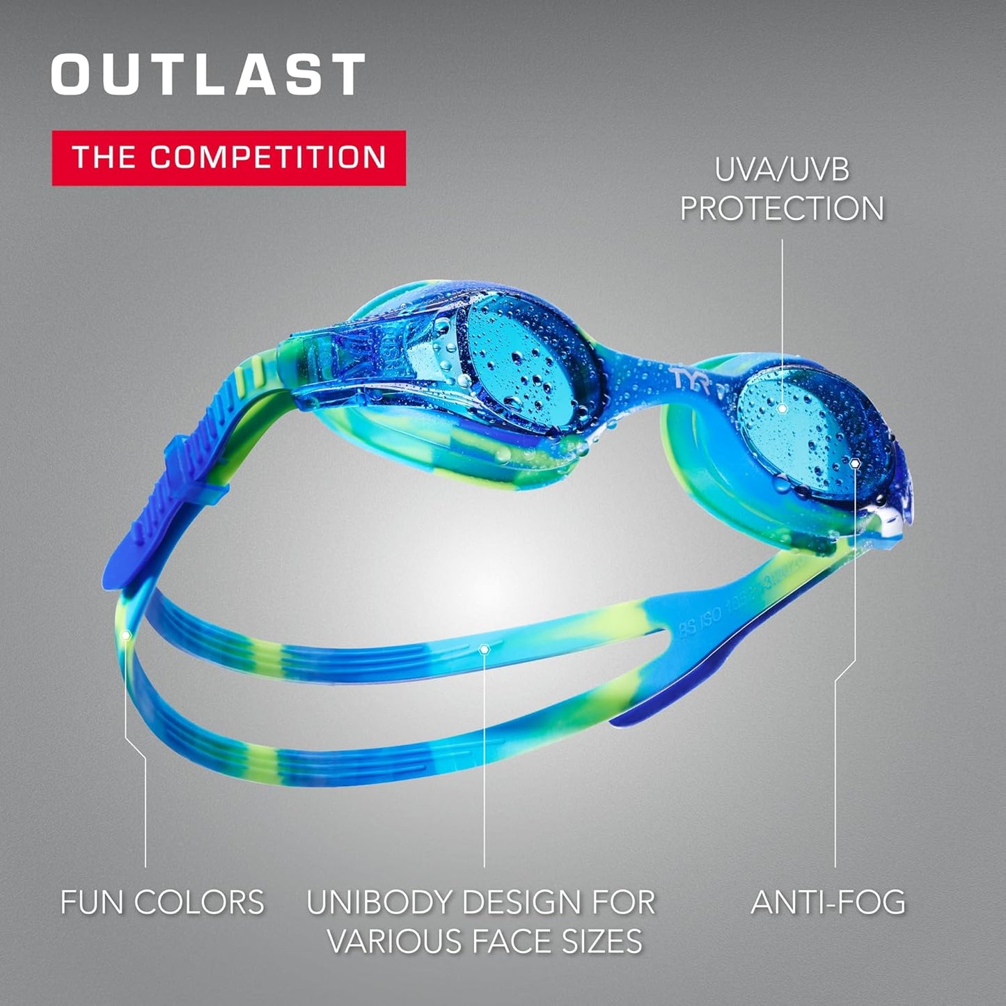TYR Swimple Kids' Swim Goggles - Fun Tie-Dye Design for Comfortable Swimming