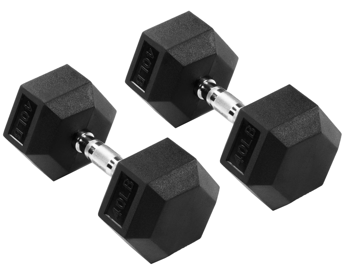Fitvids Rubber Encased Hex Dumbbell – 40LB – 40LB Pair – Black