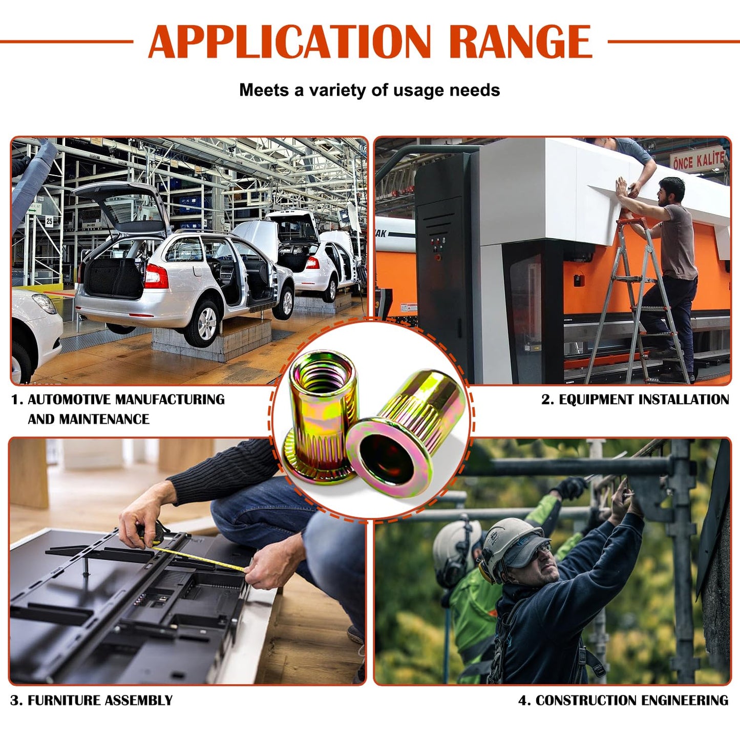 Ktehloy 124Pcs SAE UNC Rivet Nut Assortment Kit, Zinc Plated Carbon Steel Rivnut Threaded Inserts Assortment Set Nutserts, Sizes 6-32 8-32 10-24 1/4"-20 5/16"-18