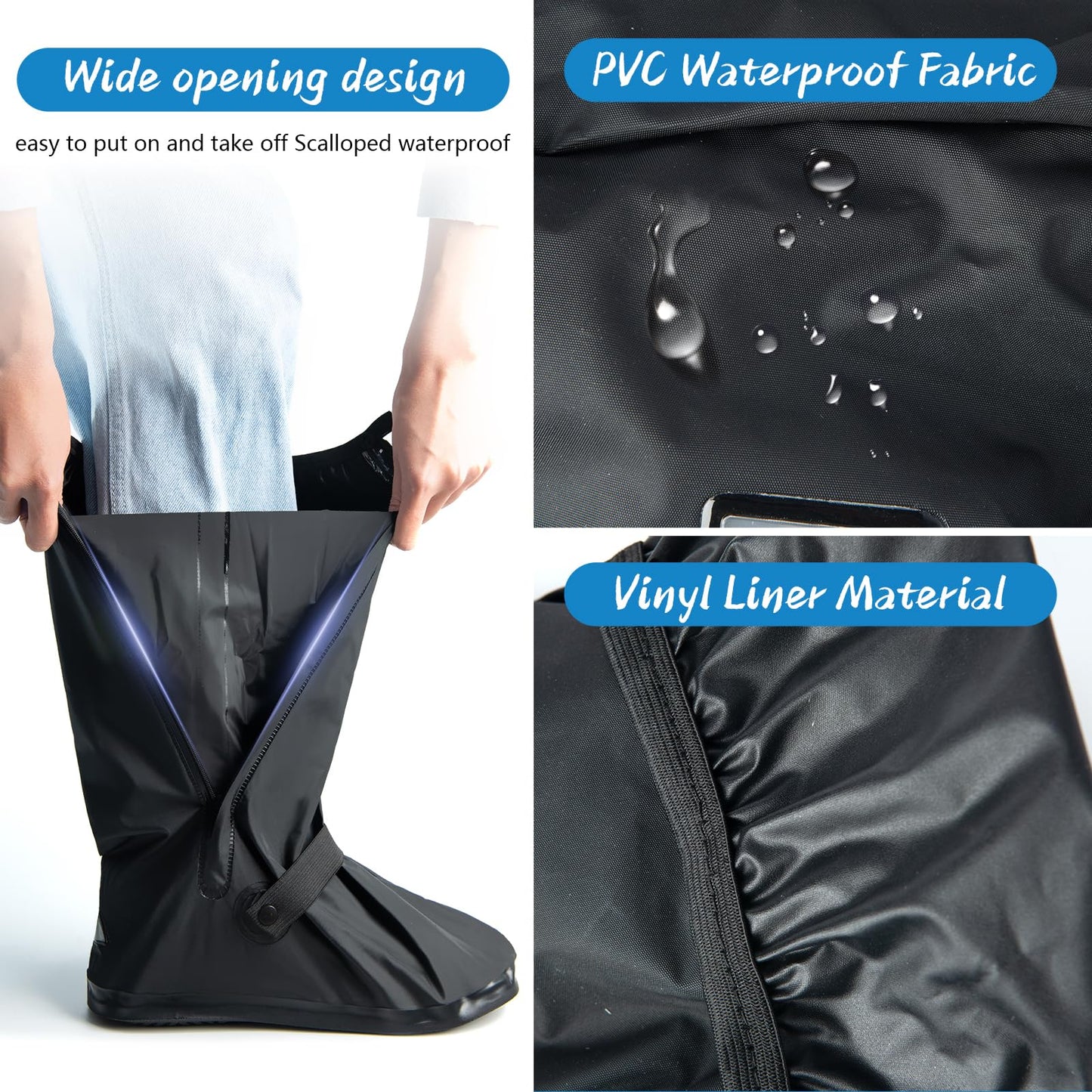 IwIeIaIrI Waterproof Rain Boot Shoe Cover Non-Slip Waterproof Boot Covers for Snow & Rain, Walking, Hiking & Motorcycle Gear Shoe Cover PVC Material with Safety Reflector Reusable & Foldable Black(XL)