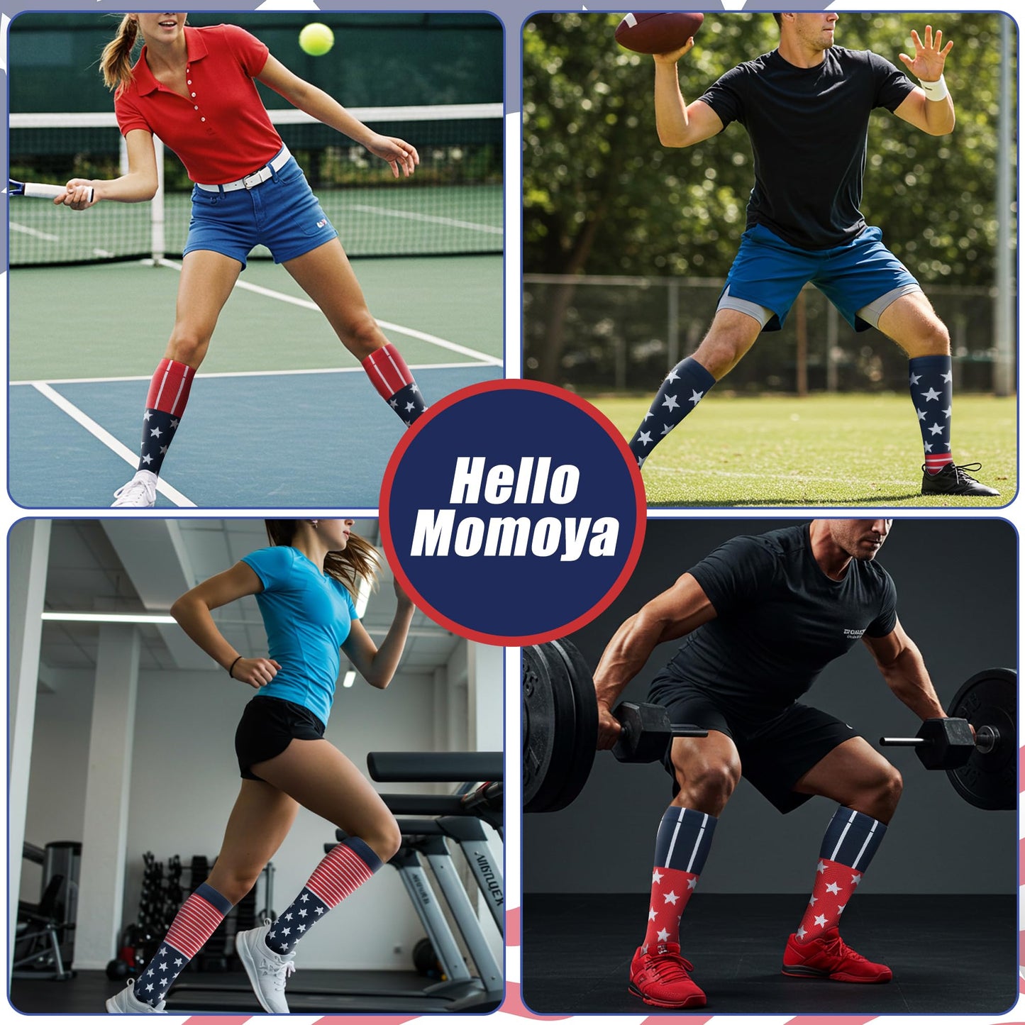 Hello Momoya Compression Socks for Women Men Circulation Knee High 8 Pairs for Nurses, Running, Travel, Athletic(L/XL,Multicolor59)