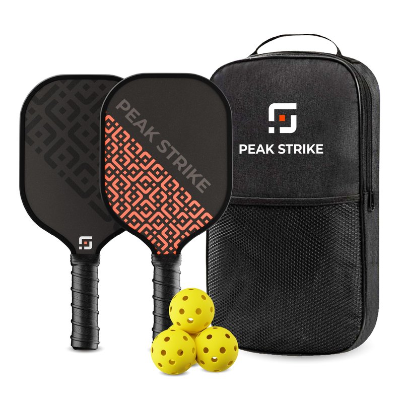 PeakStrike Pickleball Paddle Set – 2 Fiberglass Paddles with Honeycomb Core, 4 Balls & Sling Bag – Lightweight, Comfortable Grip – Fun for All Levels