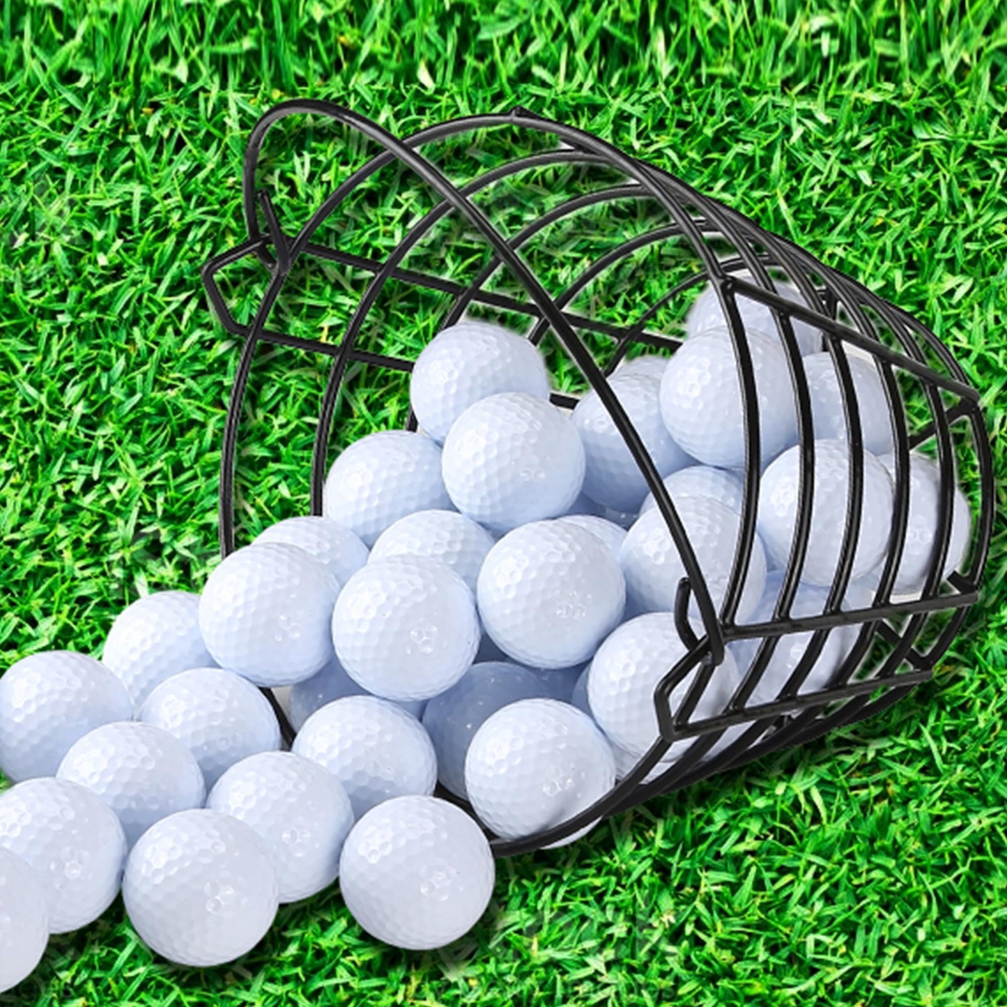 10L0L 2 Pack Metal Range Golf Ball Baskets with Handle, Golf Ball Storage Bucket, Holds 50 Balls Each (Balls Not Included)