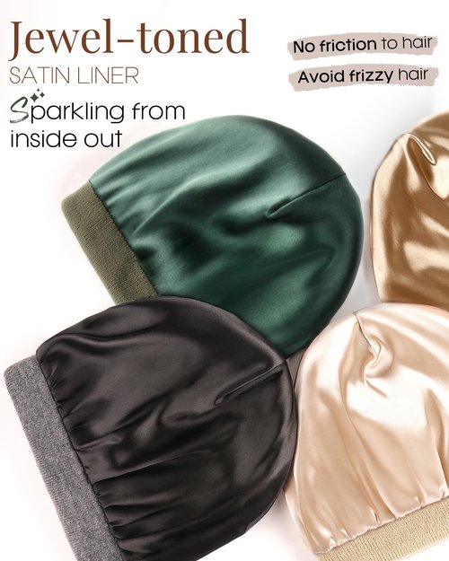 FURTALK 2 Pack Satin Lined Beanie for Men Women Acrylic Winter Hats Warm Silky Skull Cap
